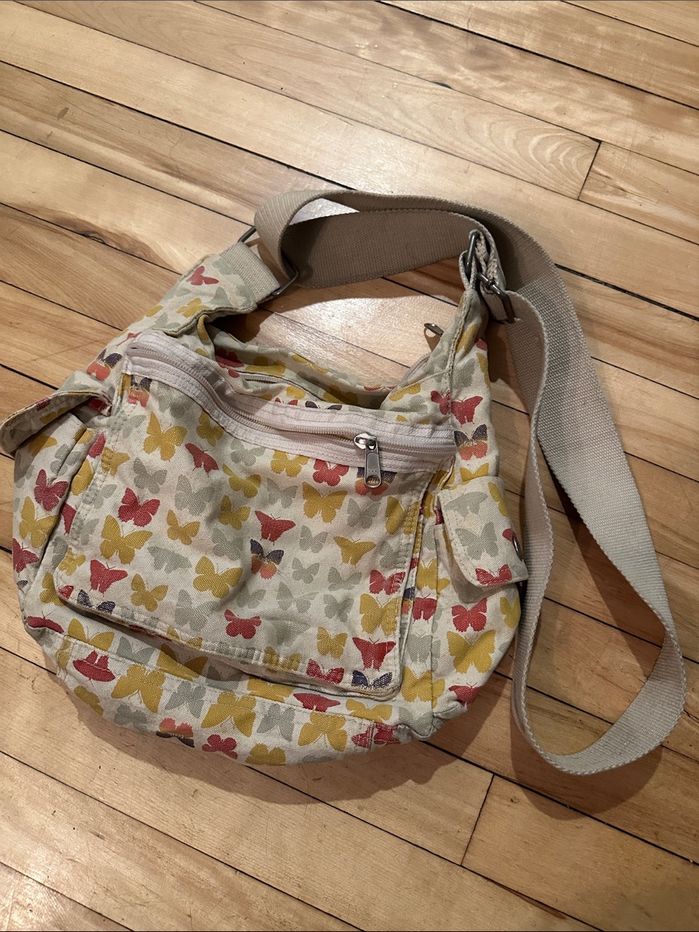 French Connection Butterfly Print Crossbody Bag - Cream, Mustard & Coral